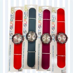 New Set of 4 Just Slap It On Water Resistant Watches  in Colorful Bold Colors